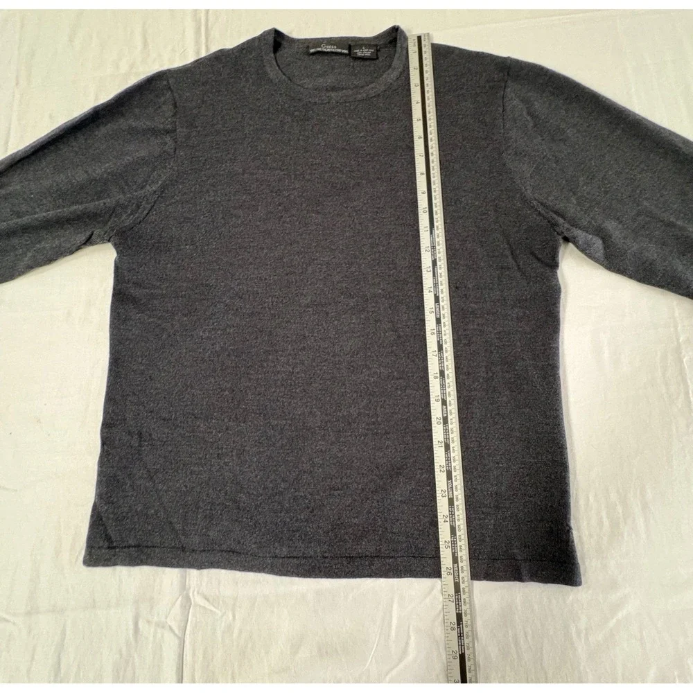 Guess Mens L Charcoal Gray 100% Italian Merino Wool Crewneck Sweater
